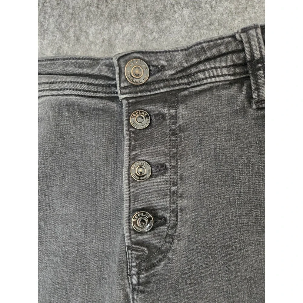 Replay PILAR Jeans Men 32x32 Black HYPERFLEX Slim Fit Stretch Logo Button Fly